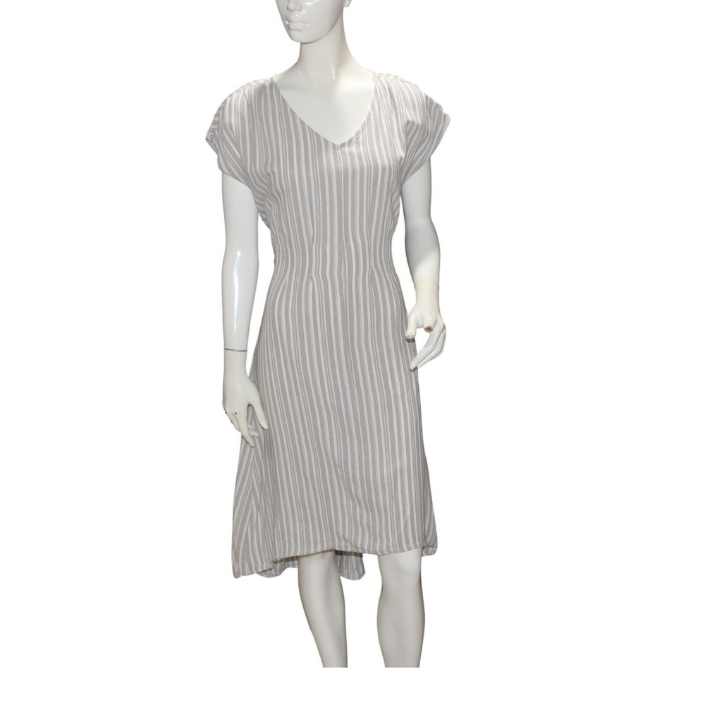 Naif Striped Linen Blend Midi Dress Tie Waist Neutral